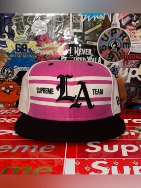 SAMPLE SS08 Supreme New Era Pro Stripe Snap Back Hat Pink White RARE Brand New